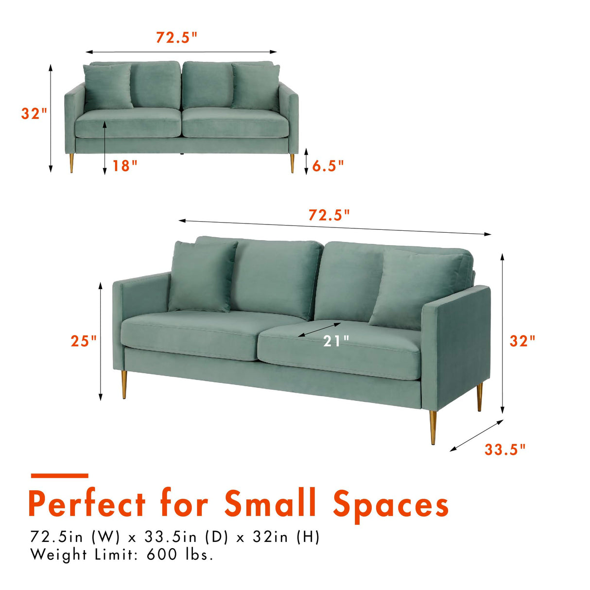 CosmoLiving by Cosmopolitan Highland Sofa Couch with Pillows, Green CosmoLiving by Cosmopolitan