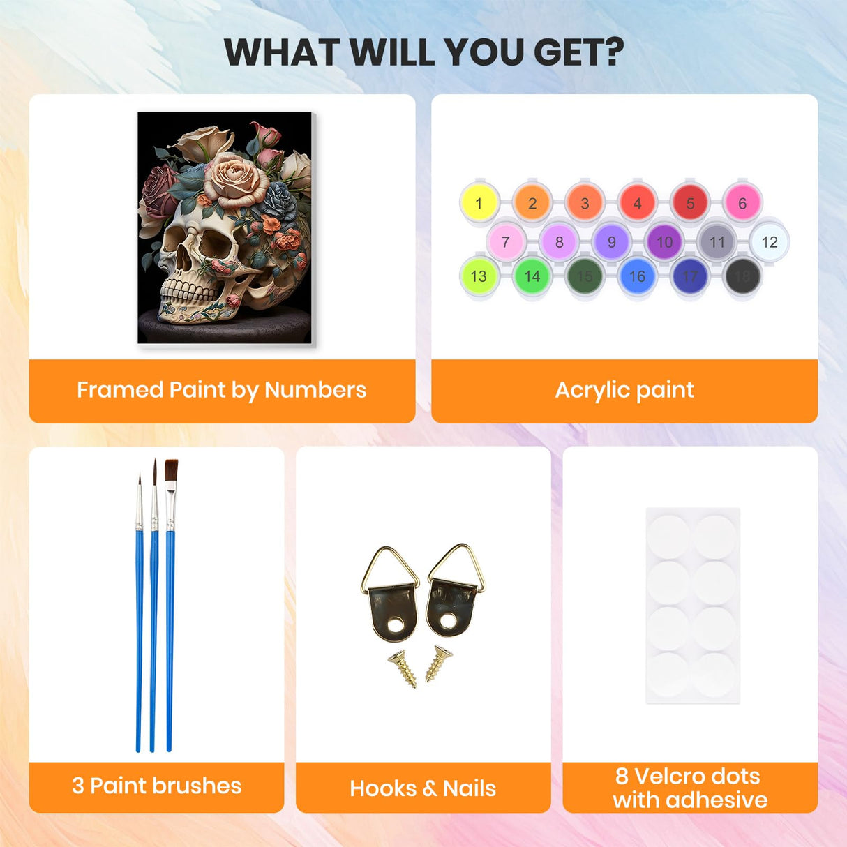 HEIBAGO Halloween Framed Paint by Numbers Kit for Adults, Skull Paint by Numbers for Beginner, Skeleton Adult Paint by Number Kits on Canvas, Painting by Numbers for Gift Home Wall Decor 12 * 16 inch HEIBAGO