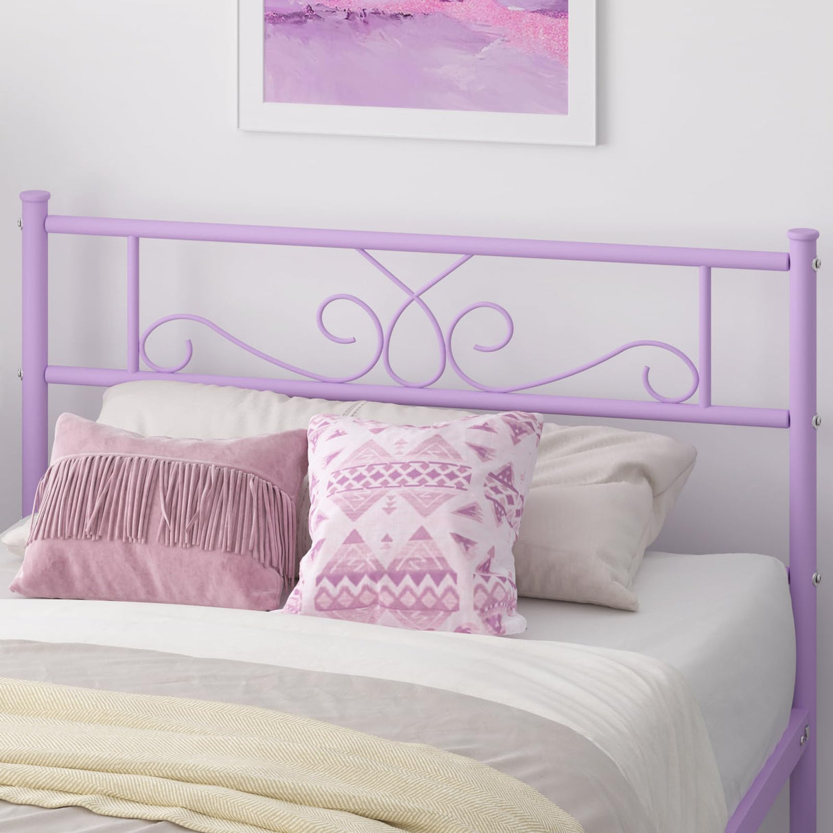 Weehom Twin Size Bed Frame with Headboard and Footboard Steel Slats Support Twin Metal Bed No Box Spring Needed Easy to Assembly, Purple Weehom