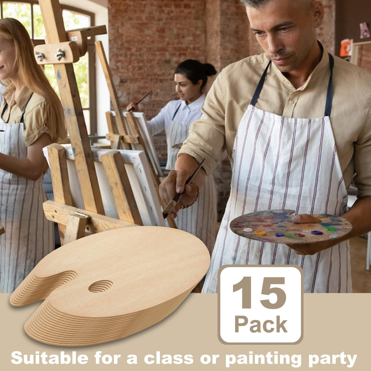15PCS Wooden Paint Palette 12”x 16” Large Oval-Shaped Artist Painting Palette with Thumb Hole, Oil Wood Painting Palette, Art Pallet for Painting ZOFORTY