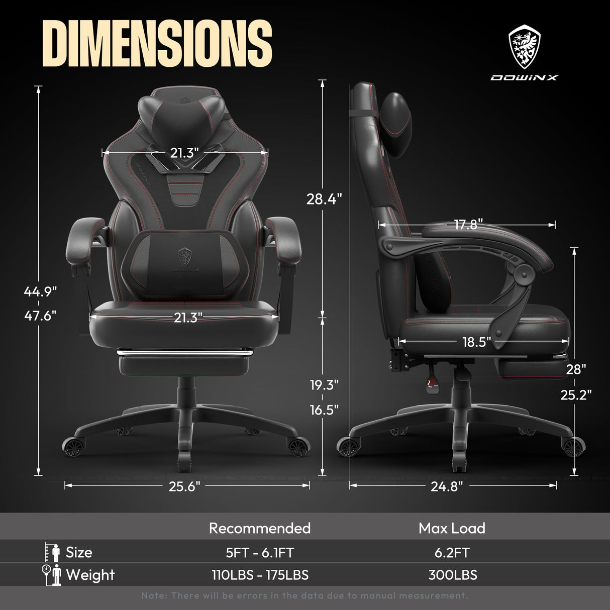 Dowinx Gaming Chair with Footrest, Gaming Chair for Heavy People, Gamer Chair for Adult with Massage, Computer Gaming Chair with PU, PC Game Chair for 200lbs (Black) Dowinx