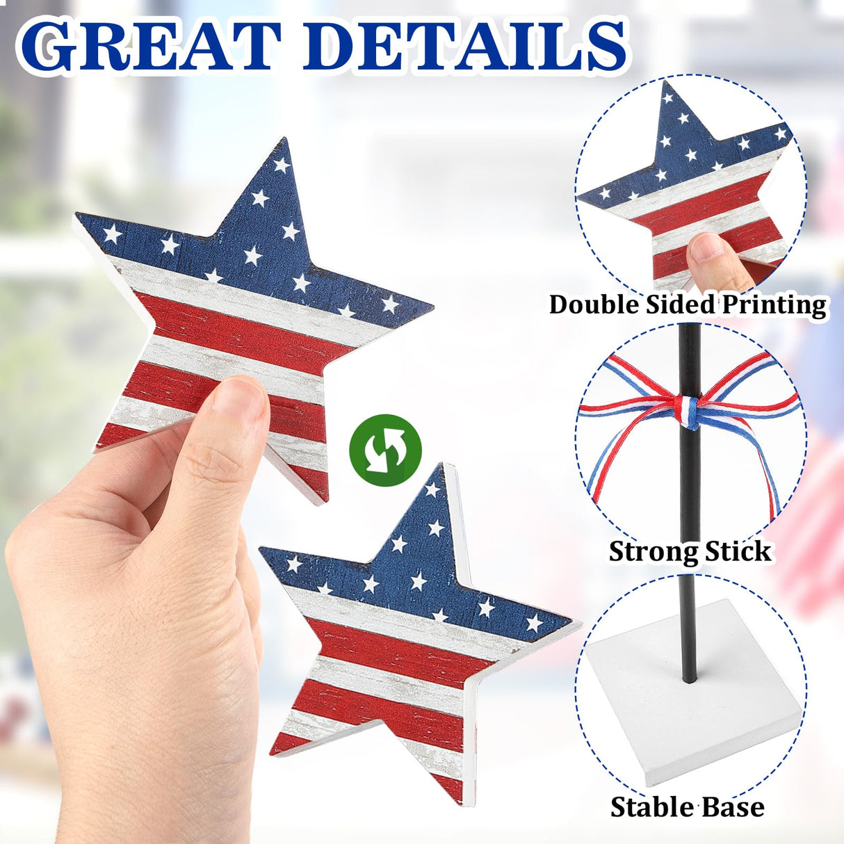 4th of July Tiered Tray Decor Wooden Star Set, 3 Pcs Memorial Day Table Decorations, Rustic Patriotic Tabletop Home Decor, Red White and Blue Decorations for Home (Retro) Hedeey