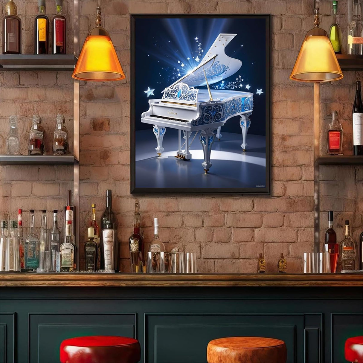 JXAVAXDE White Piano Diamond Painting Kits, Music Full Drill Round Diamond Dots Paintings for Beginners 5D DIY Diamonds Pictures Gem Art Painting Set 12x16 Inch JXAVAXDE