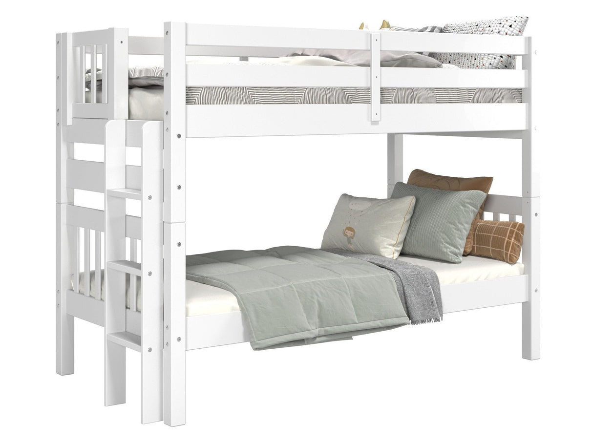 Bedz King Bunk Beds Twin over Twin Mission Style with End Ladder, White Bedz King