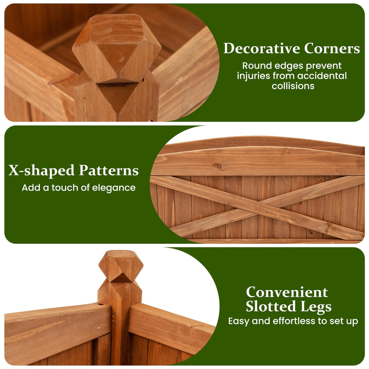 HAPPYGRILL Wooden Raised Garden Bed, Solid Wood Gardening Plant Container w/Drainage Holes for Flower Vegetable Fruit, Outdoor Elevated Planter Box for Patio Garden Yard Balcony (25”x 16”x 15”) HAPPYGRILL