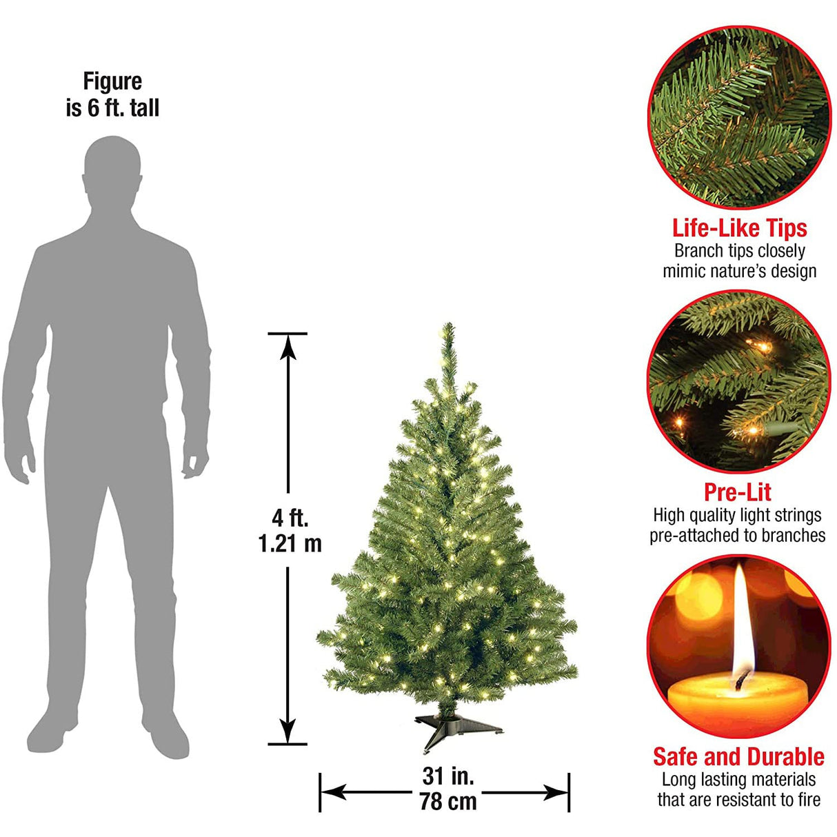 National Tree Company Pre-Lit Artificial Mini Christmas Tree, Green, Kincaid Spruce, White Lights, Includes Stand, 4 Feet National Tree Company