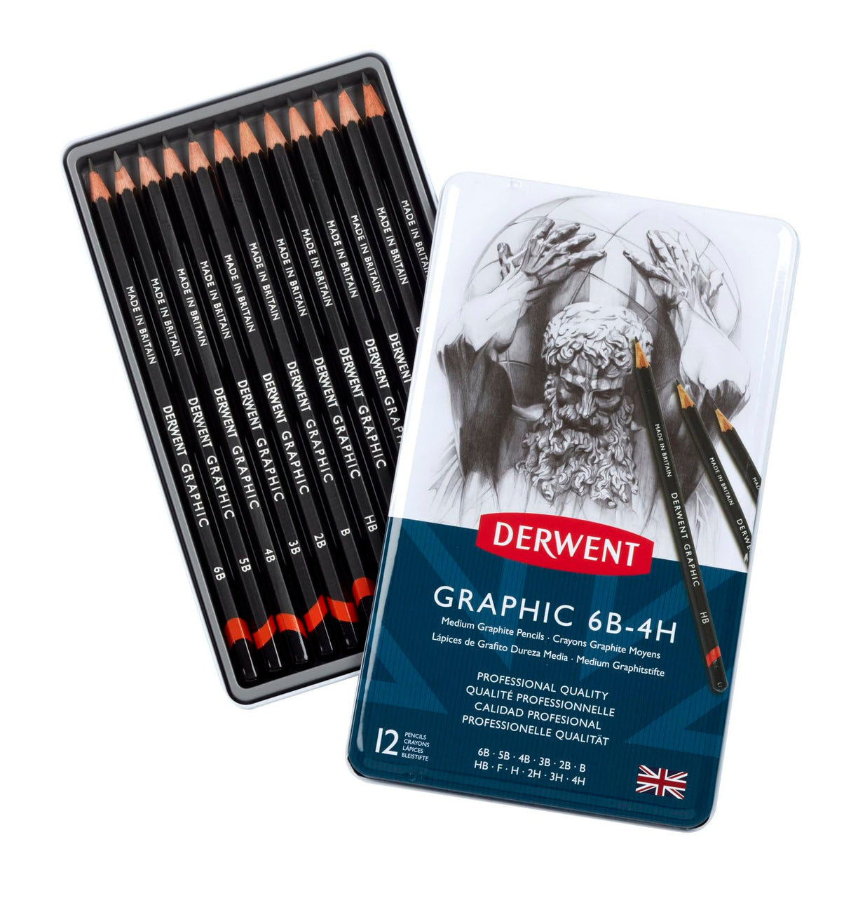 Derwent Graphic Drawing Pencils, Medium, Metal Tin, 12 Count (34214) Derwent