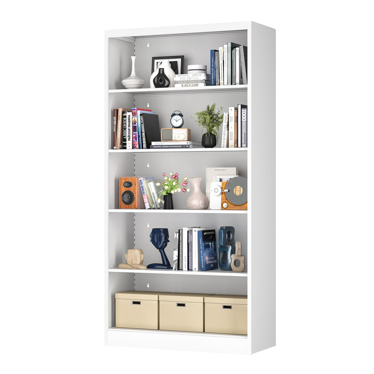 LyAosdFu Metal Bookcase, 14" Deep Bookshelf, 66" Tall Bookcases with Adjustable Shelves, 5 Shelf Bookcase, Industrial Bookshelves and Bookcases for Living Room, Office, Library. White Book Shelf. LyAosdFu