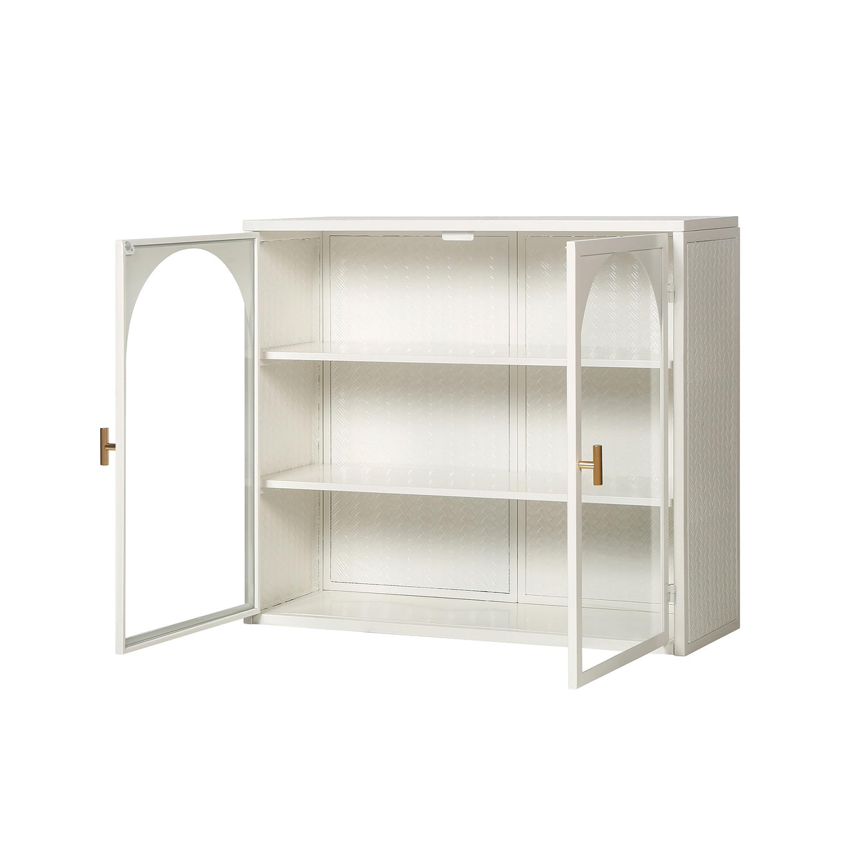 Retro Style Haze Double Glass Door Wall Cabinet with Detachable Shelves for Office, Dining Room,Living Room, Kitchen and Bathroom Mint White Wetiny