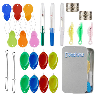 Domthent Needle Threaders for Hand Sewing,28PCS Needle Threader Set Include Seam Ripper, Thimble, Gourd-Shaped Threader, Elastic Band Threader, Thumb-Shaped Threader, Fish Needle Threader etc