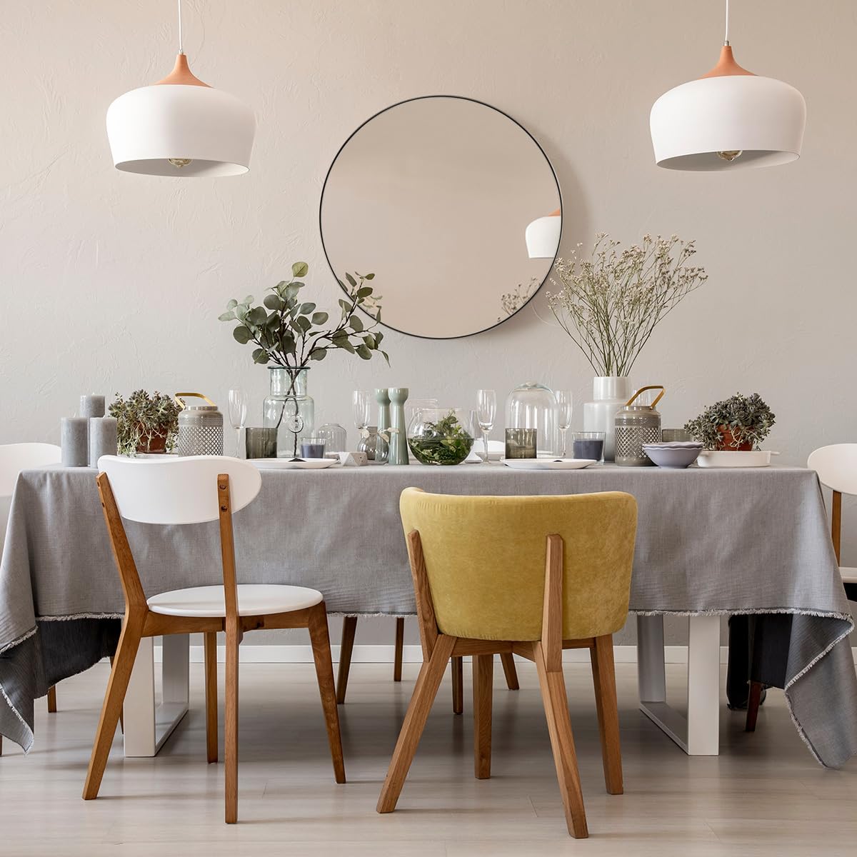 ANDY STAR 36'' Chrome Round Mirror, Polished Silver Round Bathroom Mirror, Big Circle Wall Mirror in Metal Frame, Large Vanity Mirror for Entryway, Living Room, Washrooms ANDY STAR