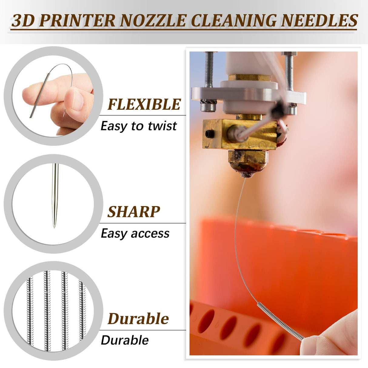 16 Pieces 3D Printer Nozzle Wrench Cleaning Kit,10 Nozzle Cleaning Pins with Storage Box 2 Tweezers 2 Cleaning Copper Wire brushes 2 L-shaped Wrench Tool for 3D Printer Accessories Zhehao