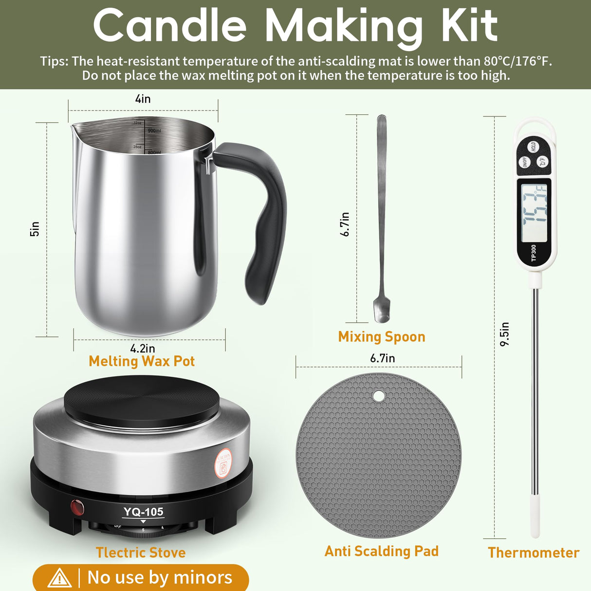 CasaCulina 2024 New Candle Making Kit with Hot Plate, Candle Making Supplies with Wax Melting Pot, Stirring Spoon, Anti-Scalding Pad, Thermometer for Adults Beginners, Candle Making Pouring Pot CasaCulina