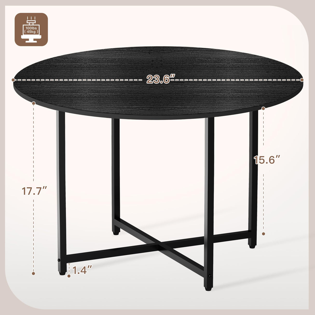 FAMIDGE Coffee Table, 23.6" Coffee Tables for Living Room, Round Coffee Table with Metal Frame, Floor Table for Sitting on The Floor, Home, Office, Black FAMIDGE