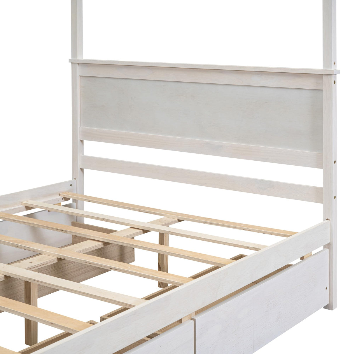 Bellemave Modern Full Size Canopy Bed with 4 Storage Drawers in Brushed White Bellemave