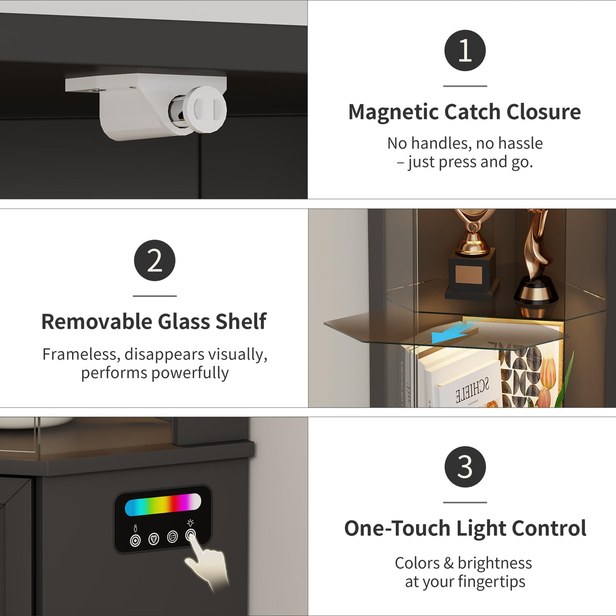 HNEBC 69" Tall Curio Display Cabinet with Glass Door and Movable Shelves,Corner Bookcase with LED Human Sensor Lights,5-Tier RGB Display Case for Collectibles,Bedroom Living Room HNEBC