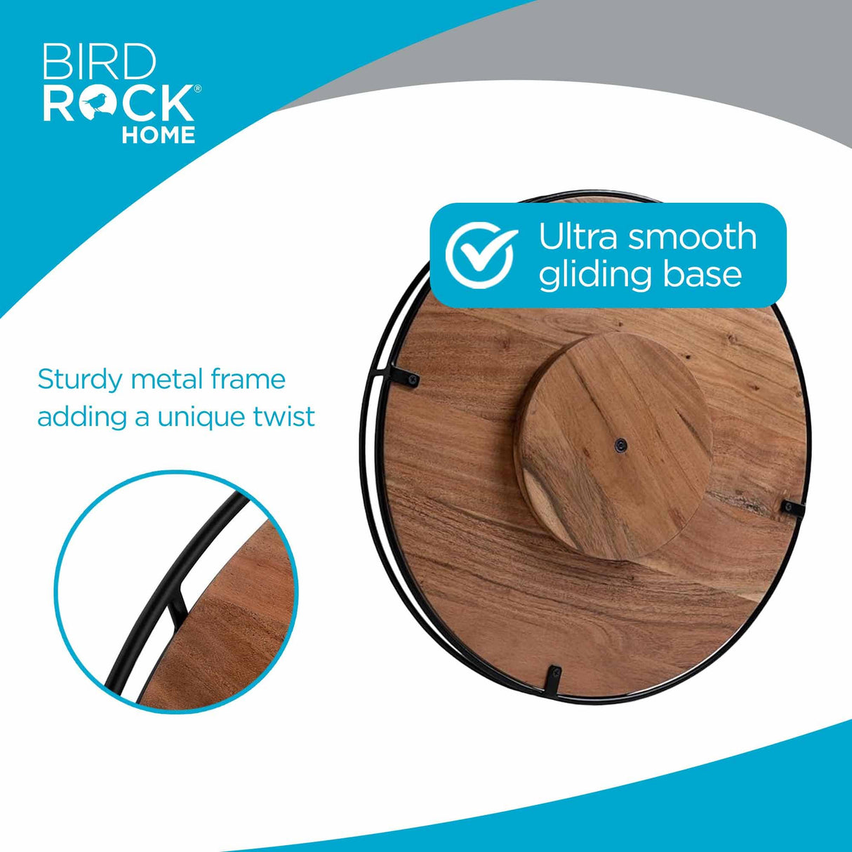 BIRDROCK HOME Wooden Lazy Susan Turntable - Countertop, Cabinet, and Table Organizer, Smooth Rotating Spice Rack, Iron-Edged Tray for Kitchen, Pantry and Dining, Rustic Wood Decor - Espresso, 18" BIRDROCK HOME