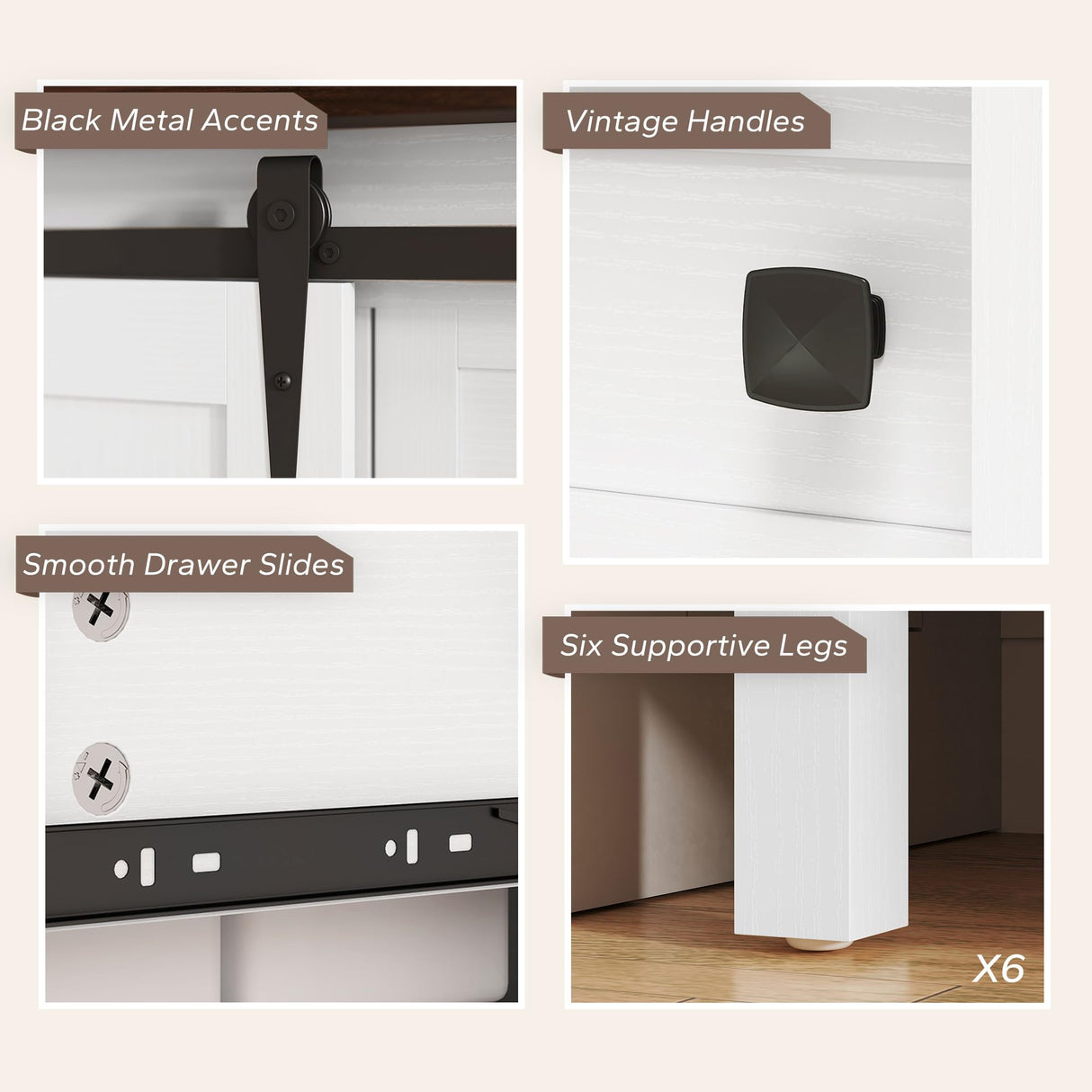 HOMCOM 59 Inch Farmhouse Sideboard Buffet Cabinet with Thick Top, Coffee Bar Cabinet with 2 Sliding Barn Doors, 4 Drawers and 2 Adjustable Shelves for Kitchen, Distressed White HOMCOM