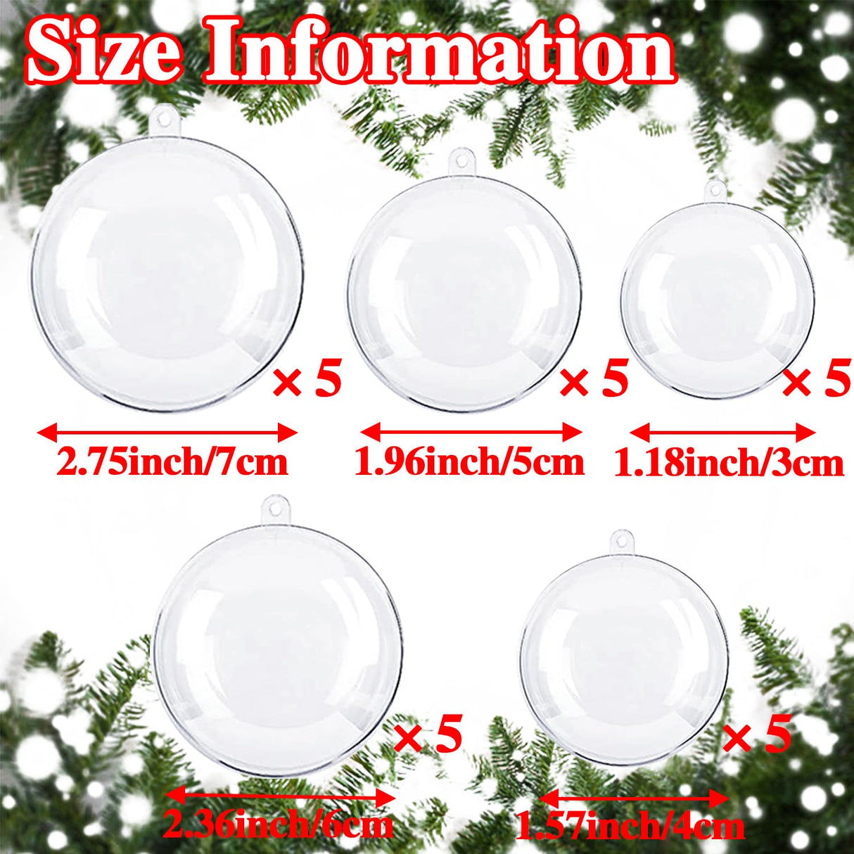 25 Sets Clear Fillable Ornaments Ball in 5 Different Size,Transparent DIY Craft Ball,Plastic Acrylic Fillable Ball for Halloween Christmas Decor Haawooky