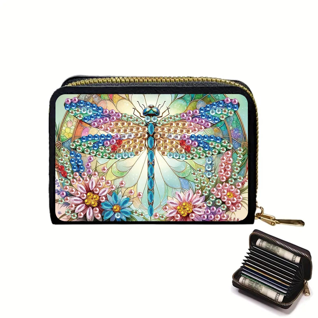 Anti-demagnetization Credit Card Holder, 5D DIY Diamond Art Painting Zipper Credit Cards Wallet for Women Accordion Card Cases Holder KeyChain Wallet-2PCS WoodArtSupply