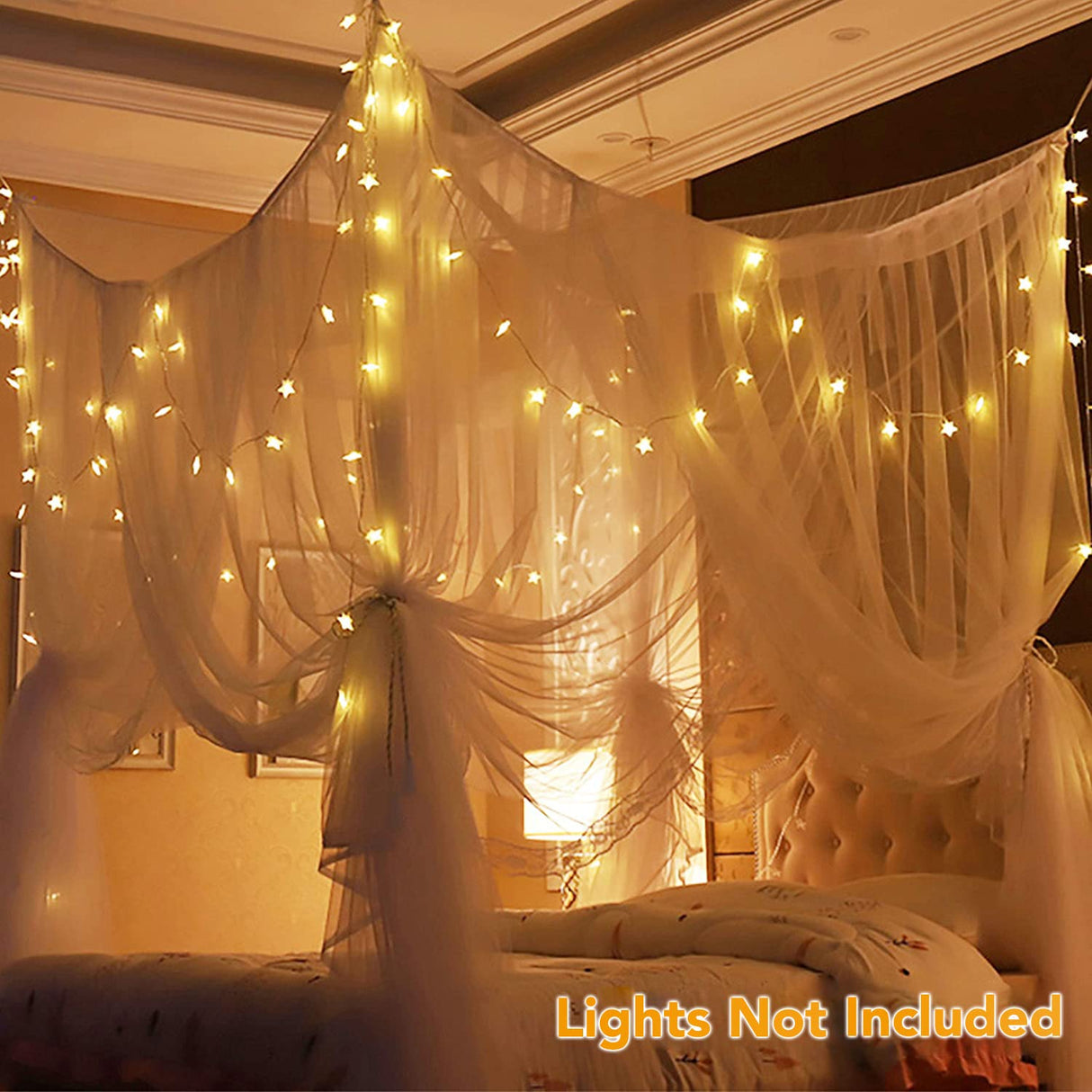 Twinkle Star 4 Corner Post Bed Canopy, Elegant Curtain Net for Full/Queen/King Size Bed (White) Twinkle Star