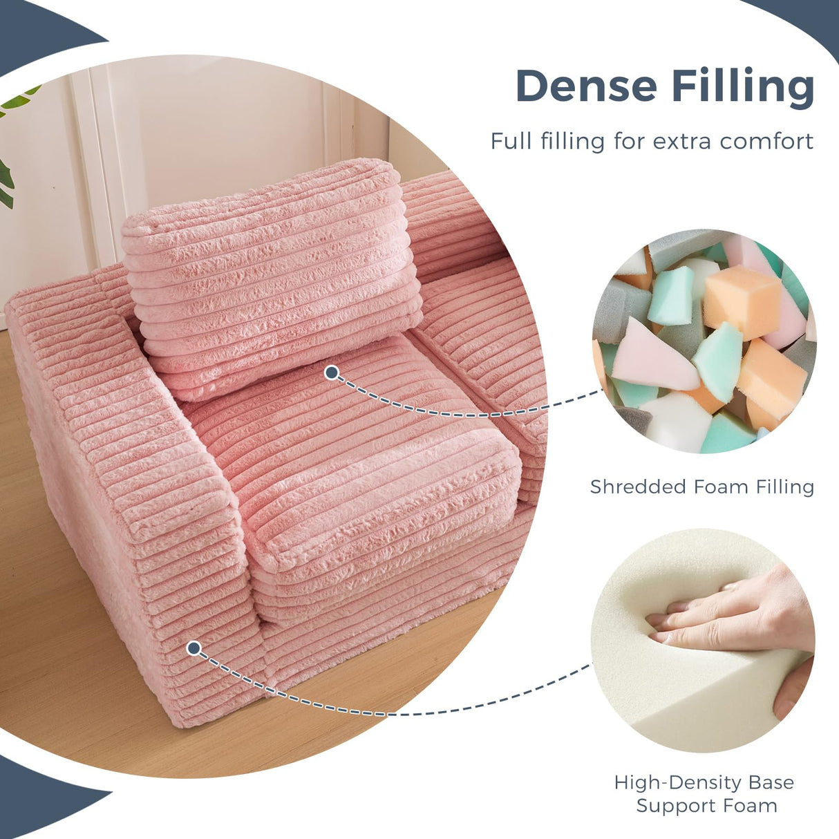 MAXYOYO Bean Bag Chair, Two-Seat Bean Bag Sofa with Pillows and Armrests for Adults, Upholstered Loveseat Floor Sofa Couch Fluffy Chair Bean Bag Couch for Bedroom Living Room, Pink MAXYOYO