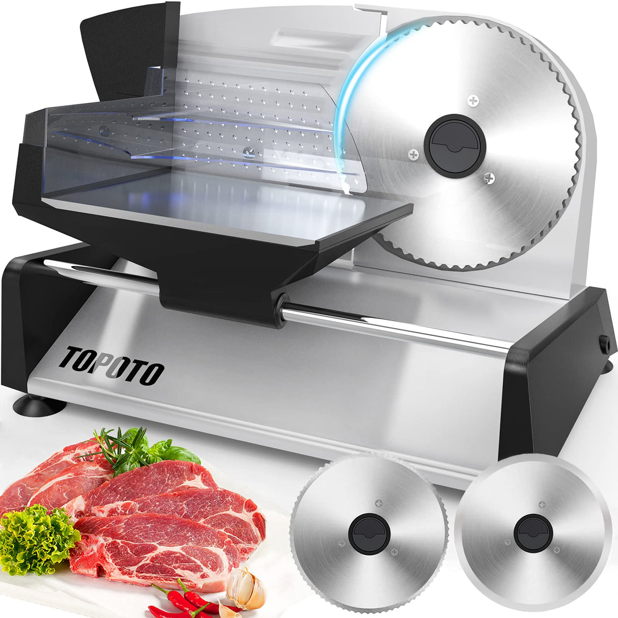 Meat Slicer TOPOTO Meat Slicer Machine Home Use 2 7.5" Blades 0-15mm Adjustable Thickness Electric Household Slicing Machine Deli Food Slicers for Meat, Cheese, Bread, Veg TOPOTO