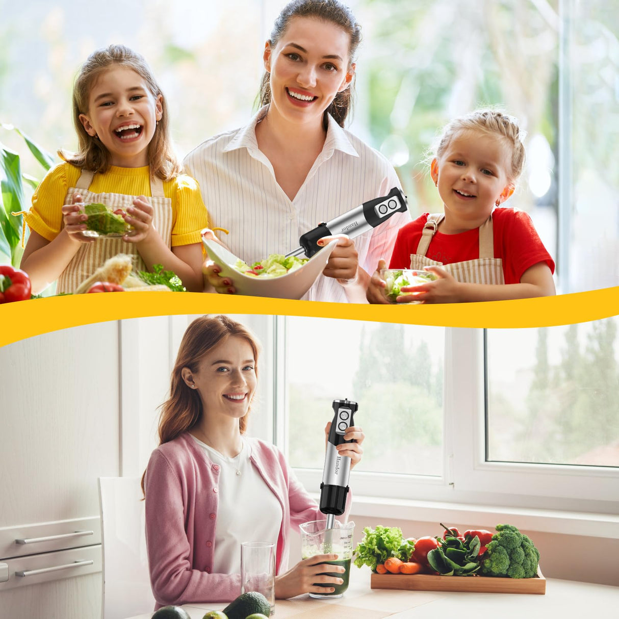 1000W 6-in-1 Immersion Blender Handheld, 12 Speed Hand Blender with 600ml Mixing Beaker, 500ml Chopper, 304 Stainless Steel Blades, Whisk, Milk Frother For Soup, Smoothie, Sauce, Pureel Danett