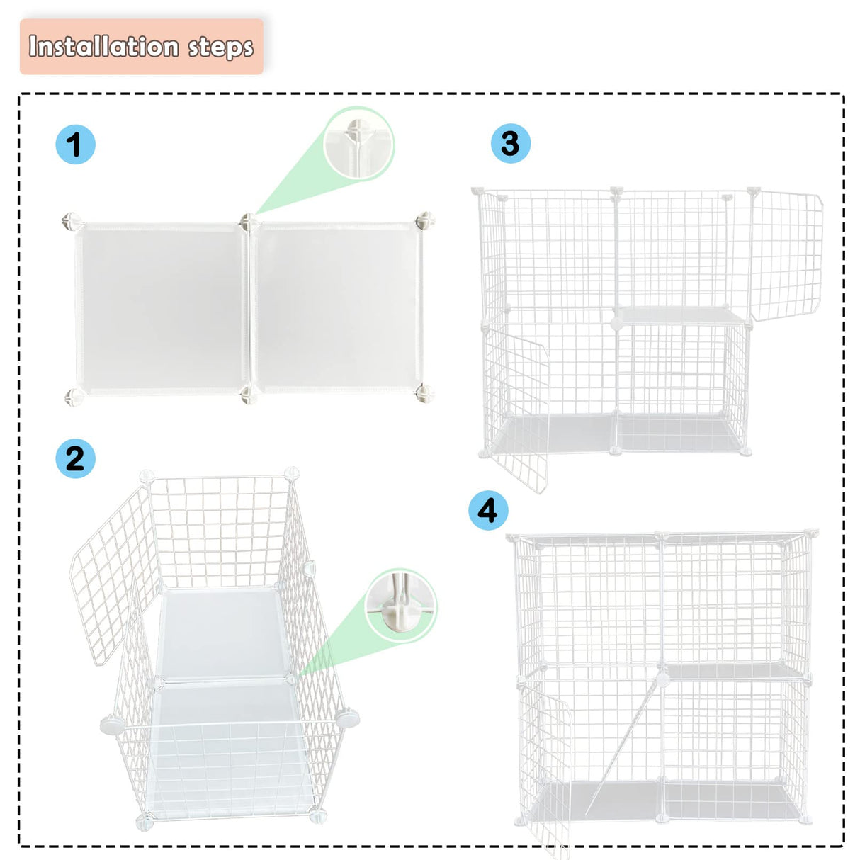 MUYG 2 Tier Metal Cat Cage Indoor Detachable Cats Cages DIY Pet Playpen Portable Removable Kitten Collapsible Playpen for Small and Medium Cats Kittens Kitty (White 29.52 x 15.35 x 28.74 in) MUYG