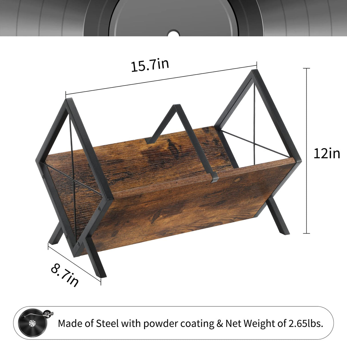 YINMIT Vinyl Record Holder, 80-100 LP Vinyl Record Storage Rack, Quick Assembly Vinyl Record Display, Retro Style Organizer for Magazine, Book, Files, Albums (Rustic Brown, 1 Tier) YINMIT