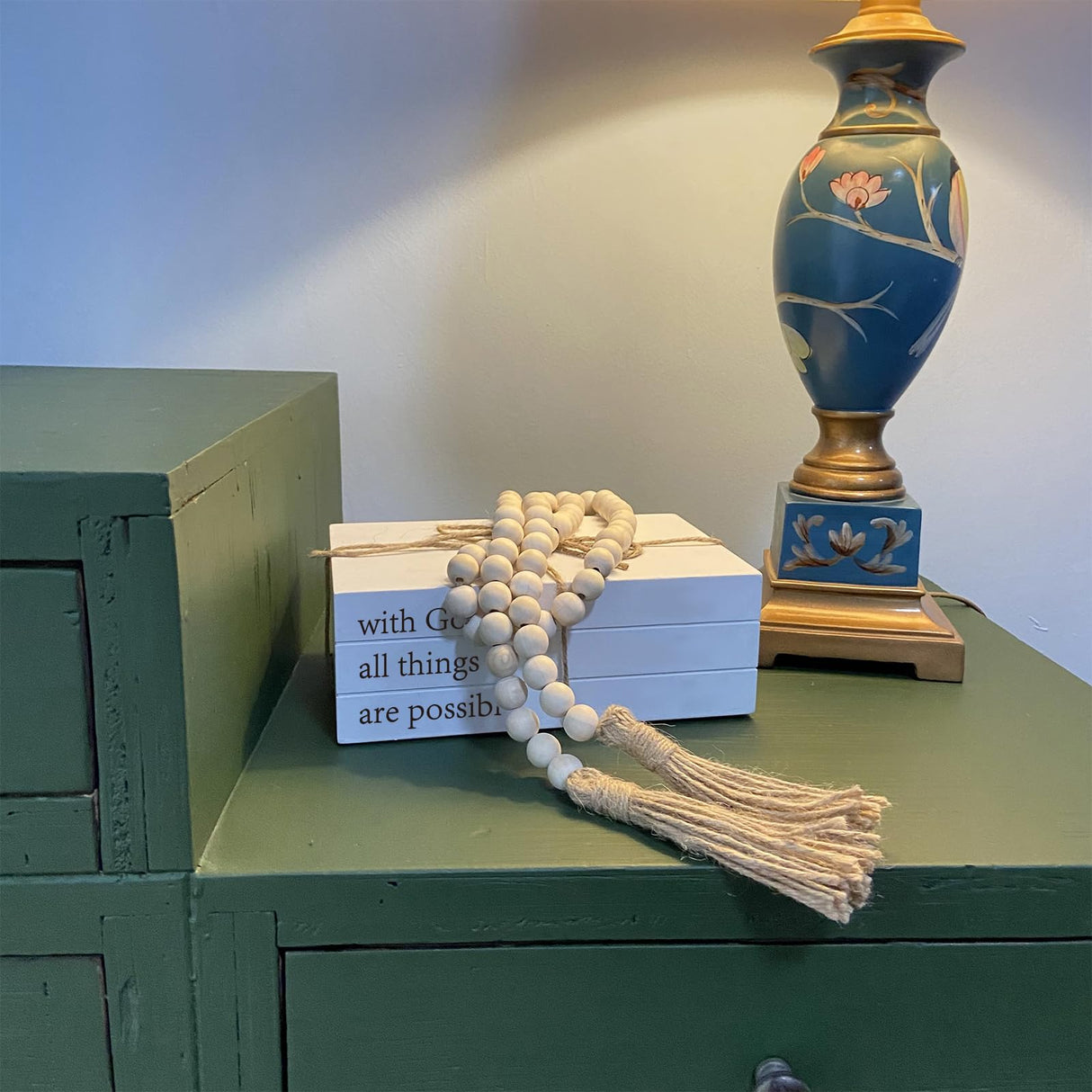 Decorative Books for Home Decor, White Faux Books for Decoration, Rustic Farmhouse Stacked Display Books (with God All Things are Possible) OMISHE