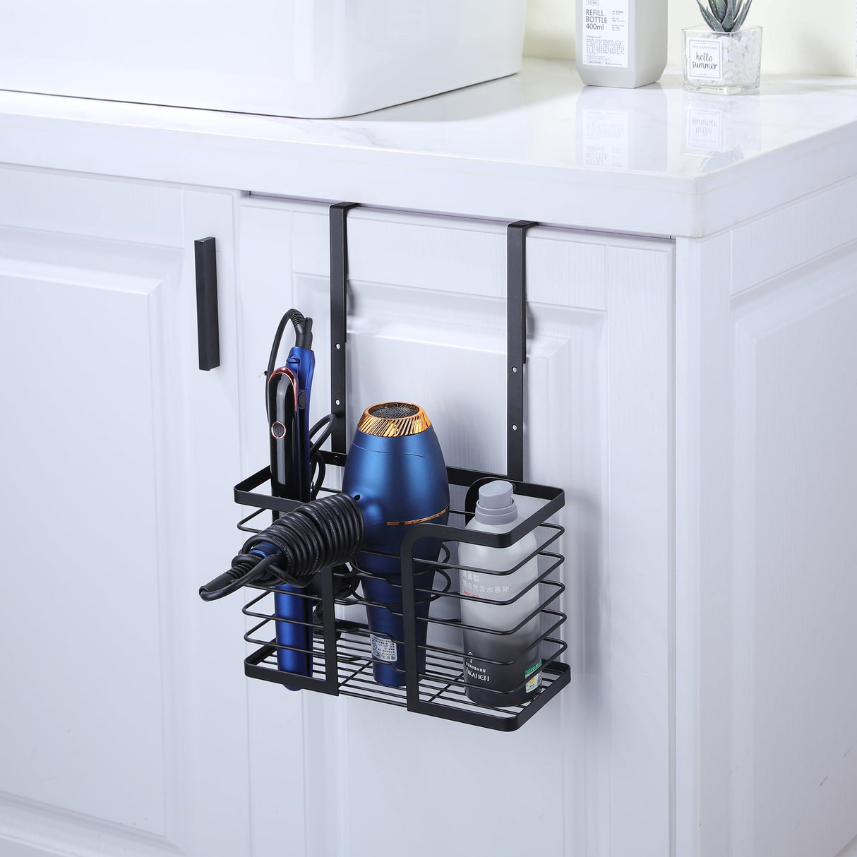 YIGII Hair Dryer Holder - Hair Tool Organizer 3-in-1 Blow Dryer Holder Adjustable Height, Bathroom Organizer Wall Mounted/Cabinet Door for Flat/Curling Irons, Hair Straighteners YIGII