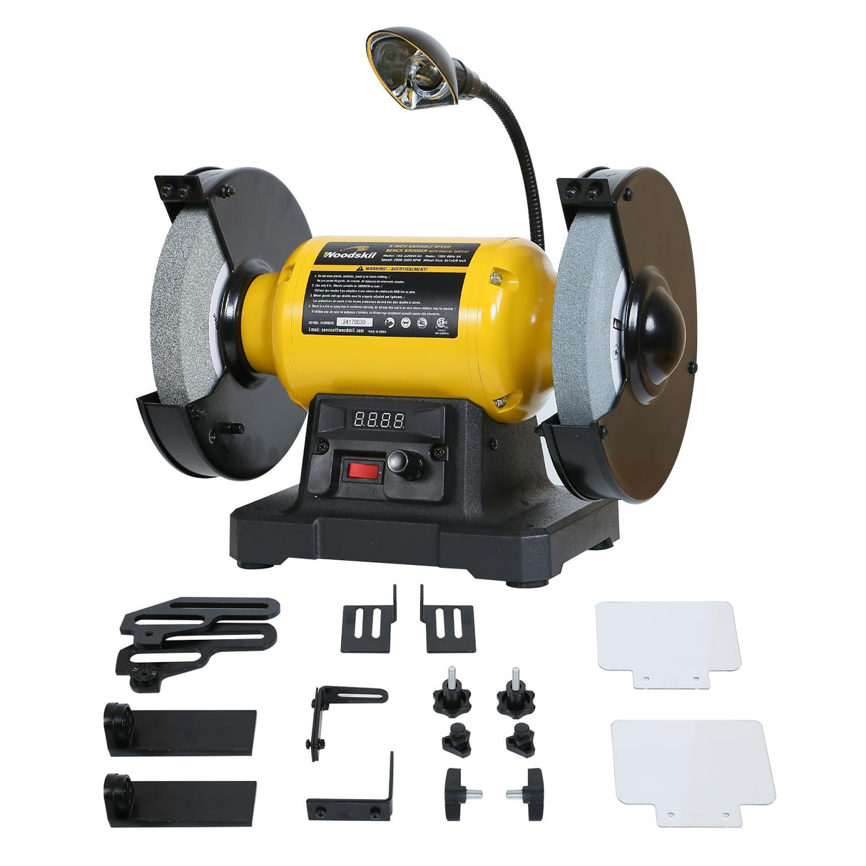 Woodskil Digital Display 8 Inch Variable Speed Bench Grinder, 3/4HP 5.0 Amp Power Bench Grinder with Work Light, Adjustable Tool Rest and Cast Iron Base for Knife, Chisel Woodskil