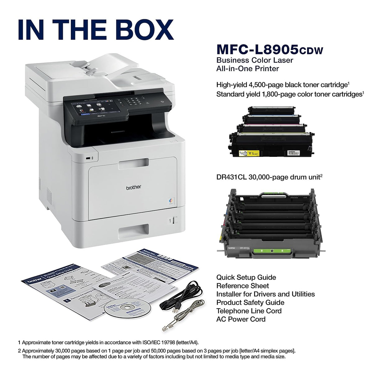 Brother MFC‐L8905CDW Business Color Laser All‐in‐One Printer, 7” Touchscreen Display, Duplex Print/Scan, Wireless, White Brother
