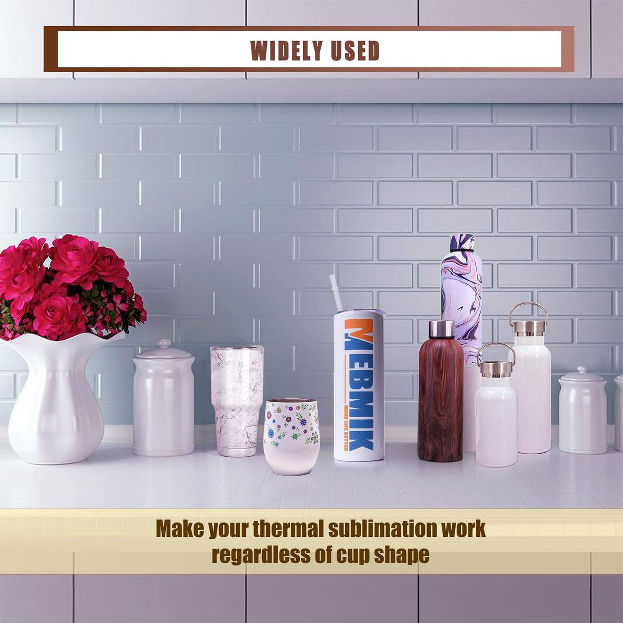 MEBMIK 2 Rolls 10mm x 33m(108ft) Heat Transfer Tape and 50pcs 5 x 10in Shrink Wrap for Sublimation Tumblers,Heat Resistant Tape,Sublimation Shrink Wrap Sleeves,Tumbler Shrink Wrap,20oz MEBMIK