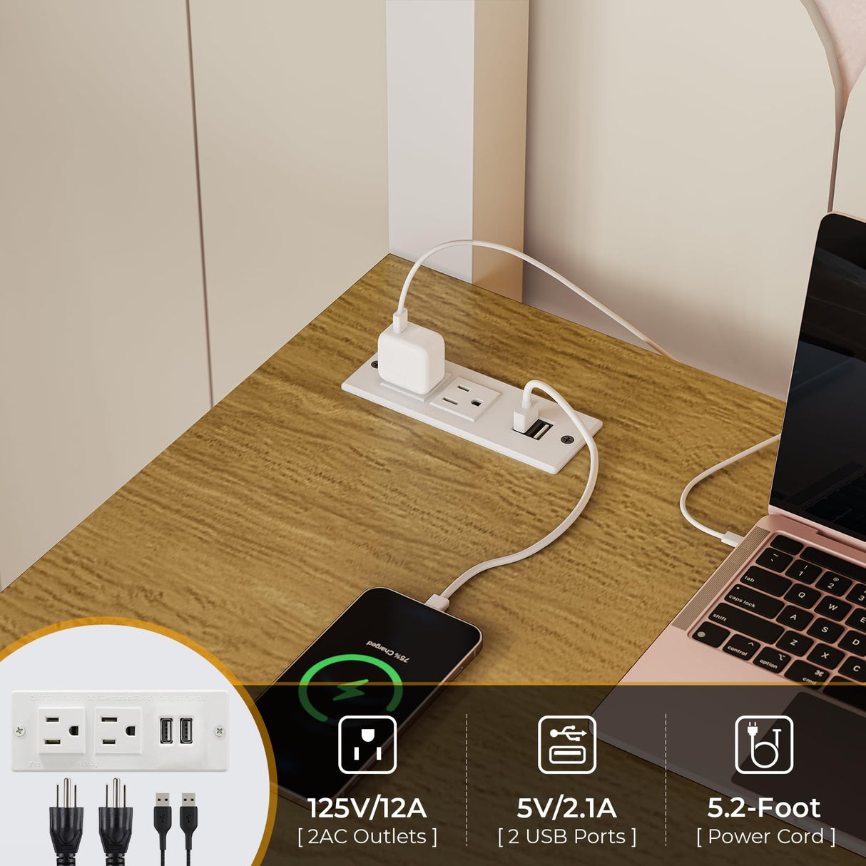 DICTAC Twin Loft Bed with Desk and Charging Station Twin Size Metal Bed Frame with LED Lights Metal Platform Bed,Top Bunk with Safety Guardrail and Stair, Space-Saving,No Box Spring Needed, White DICTAC