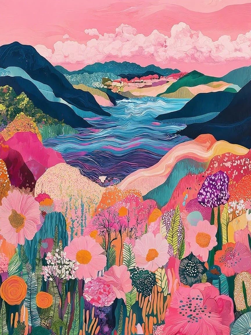 Eterkosu Mountain Flowers Diamond Art Painting Kits for Adults,5D DIY Scenery Diamond Art Paint with Diamonds for Home Decor,Full Drill Diamond Dots Painting for Adults Beginners Gem Art Pictures Eterkosu