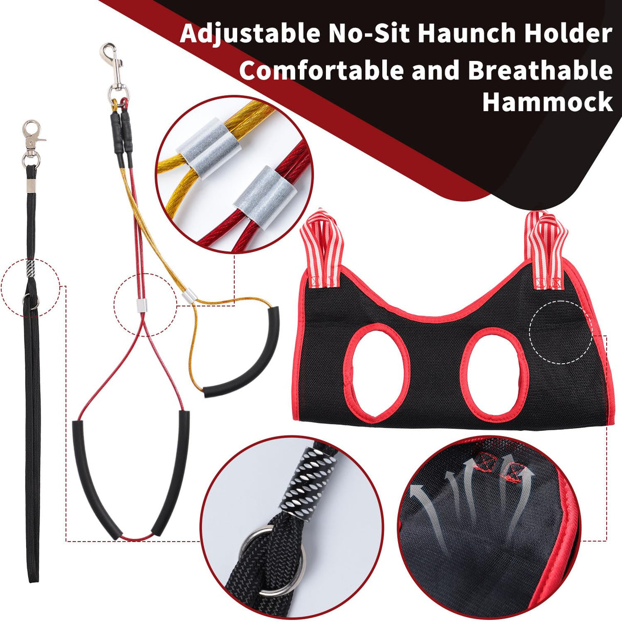 Dog Grooming Table Arm with Hammock - Adjustable Height, Pet Grooming Hammock, No Sit Haunch Holders, Loop Noose Heavy-Duty Clamp (Stainless Steel) Phenfor