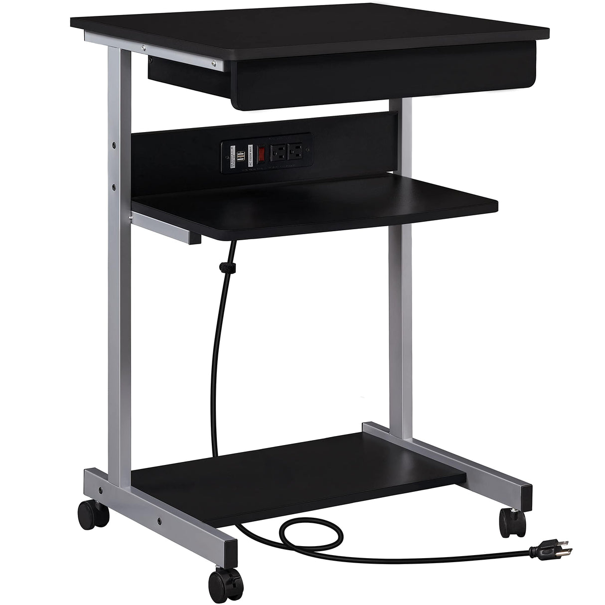 Yaheetech 22 in Laptop Computer Table Home Office Desk with Power Outlet for Small Space, Mobile Compact Corner Desk with Charging Station and USB Ports on Wheels, Student Writing Desk Table, Black Yaheetech