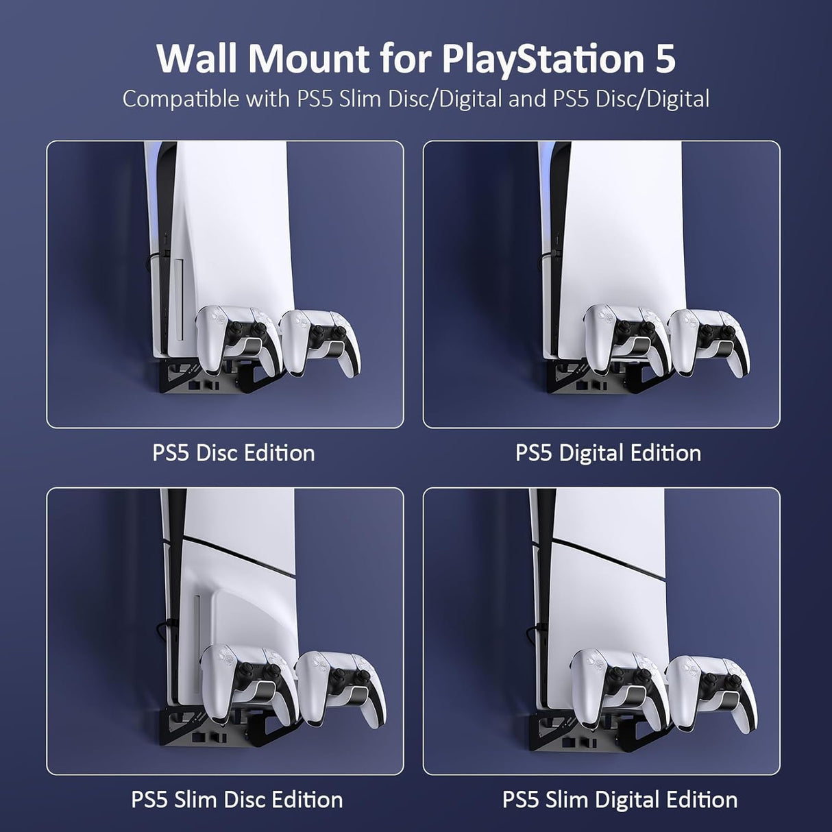 NexiGo PS5 (All Versions) Wall Mount Kit with Charging Station for PS5/PS5 Slim/PS5 Pro Consoles, Regular and DualSense_Edge Controllers, Stable Metal Wall Hanging Stand with LED Indicator NexiGo