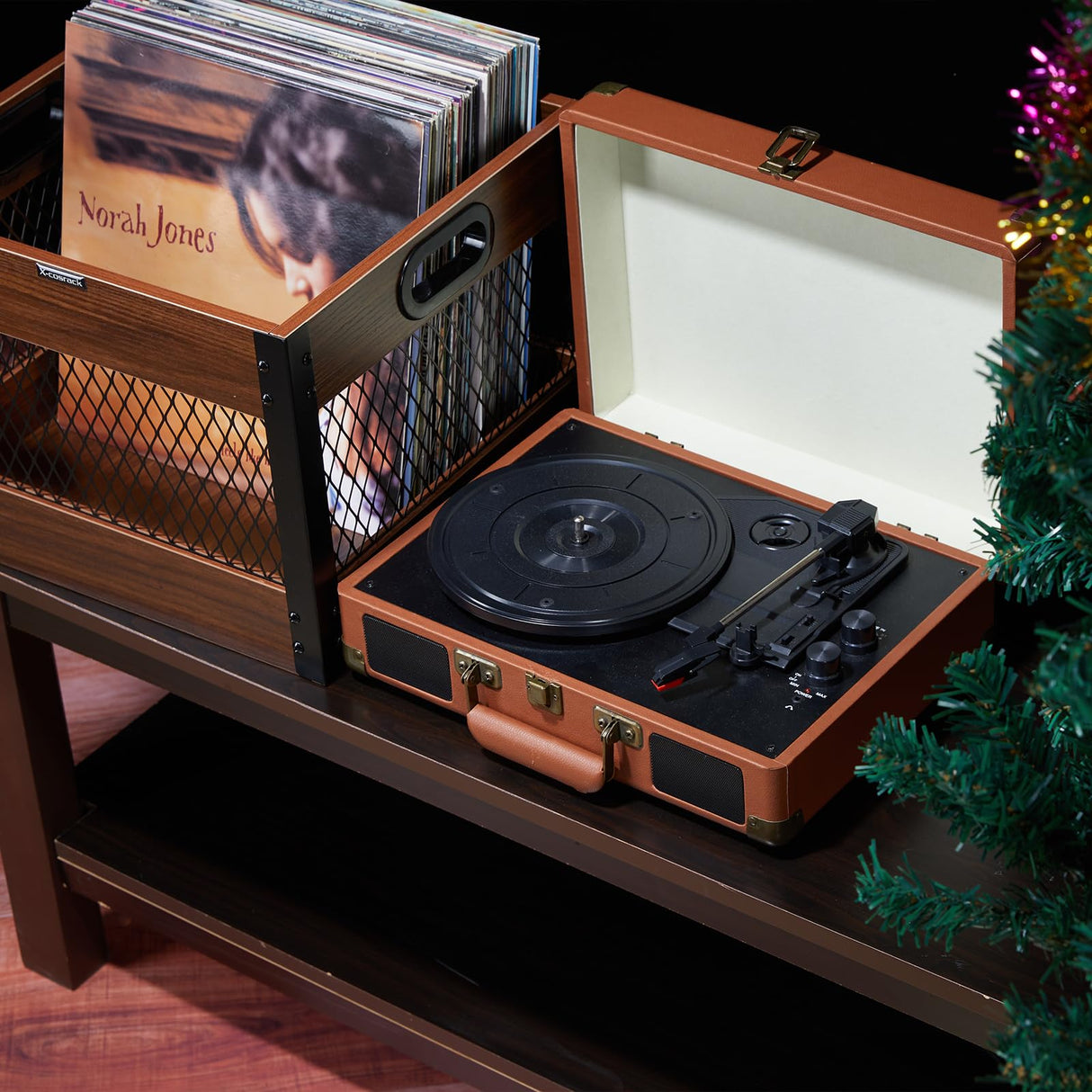 X-cosrack Vinyl Record Storage Crate, Wooden LP Album Shelf Vinyl Storage Cube Organizer Box X-cosrack