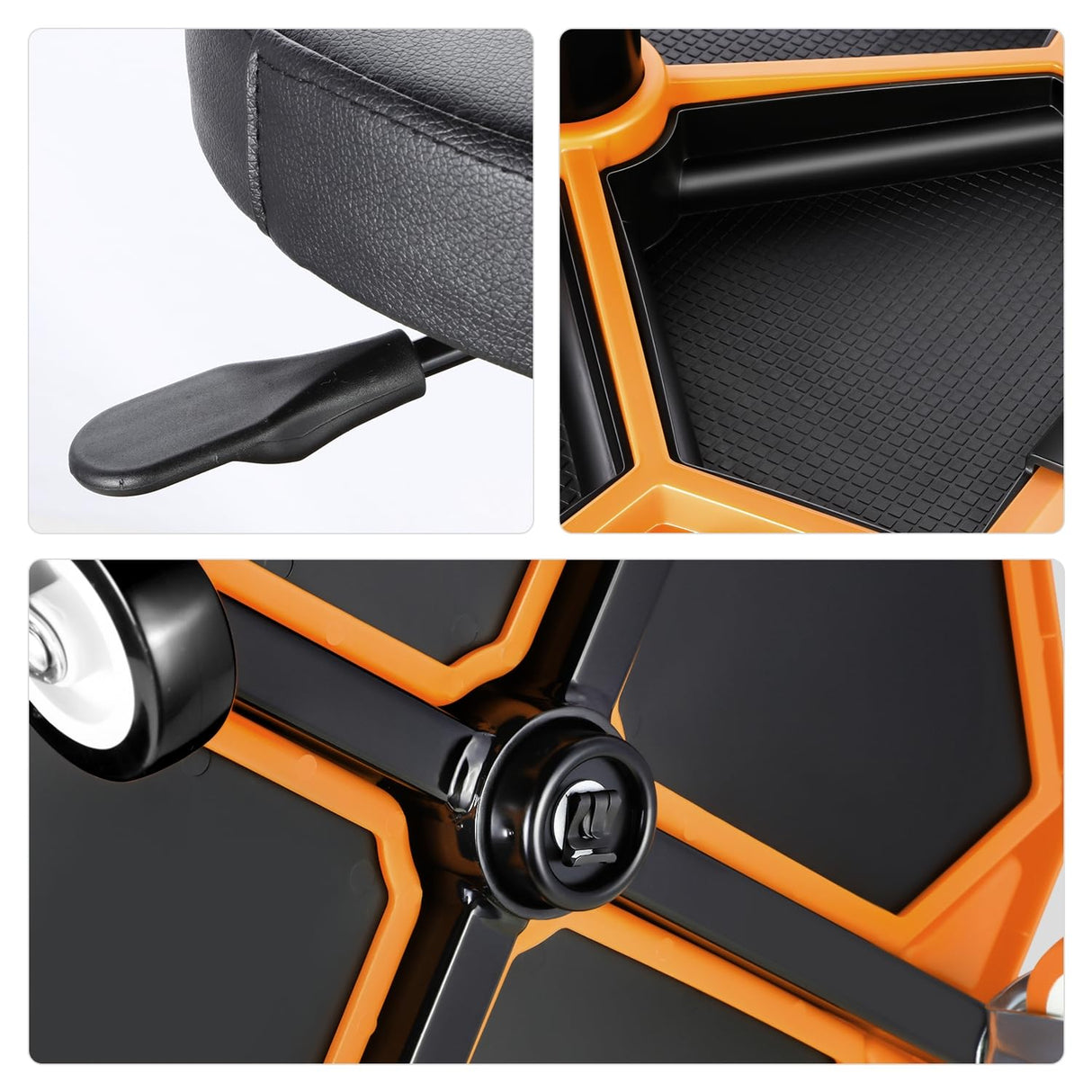 PM PERFORMOTOR Adjustable Height Pneumatic Garage Seat Rolling Mechanic Stool with Tool Tray Storage,300lbs Max Weight Capacity, Orange,PM-TOL-ATS-OG PM PERFROMOTOR