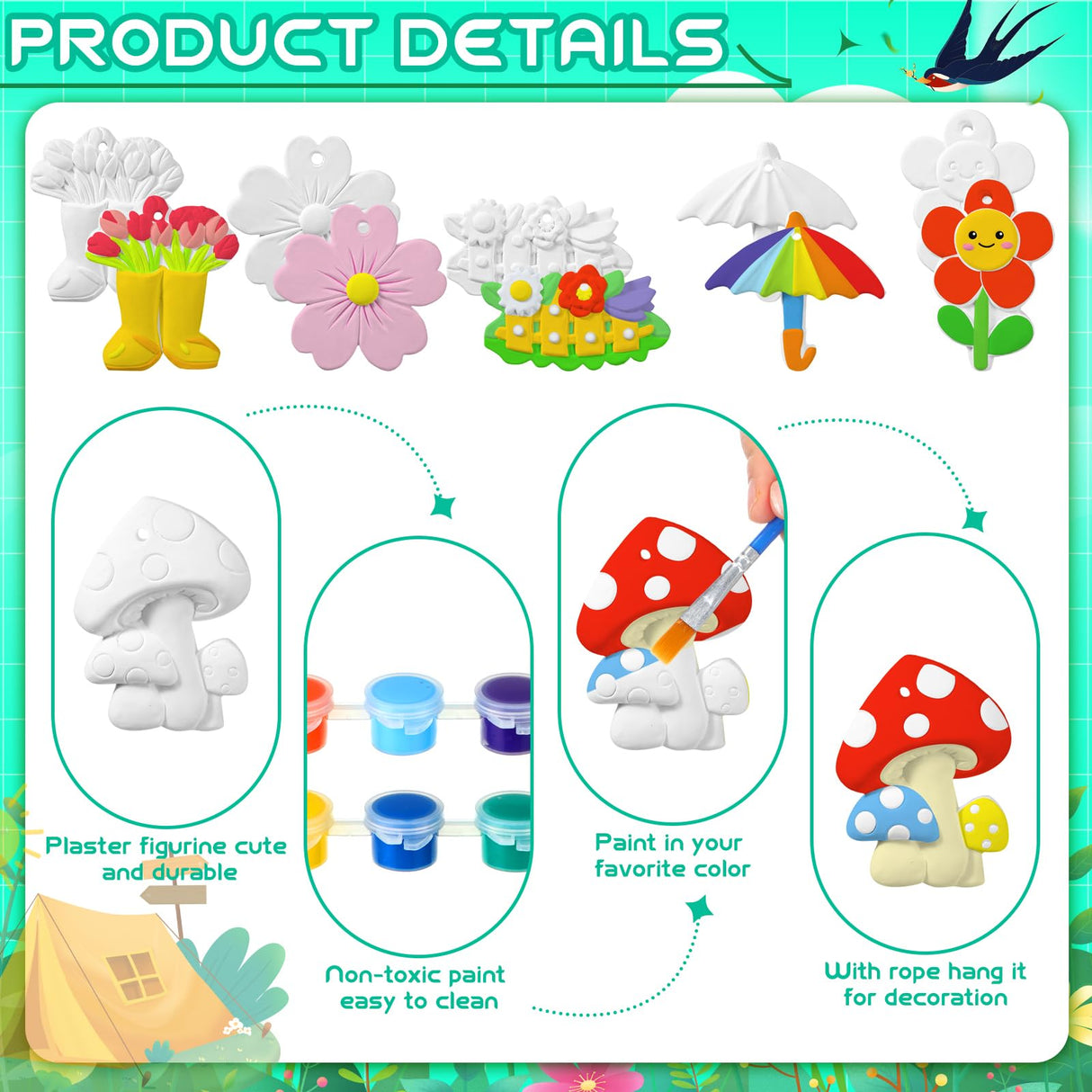 Seenelling 24 Sets Ceramics to Paint Kids Arts and Crafts Painting Kit Unpainted Plaster Statues Paint Your Own Ceramics DIY Paintable Plaster Figurines for Boys Girls Party Decor (Classic) Seenelling