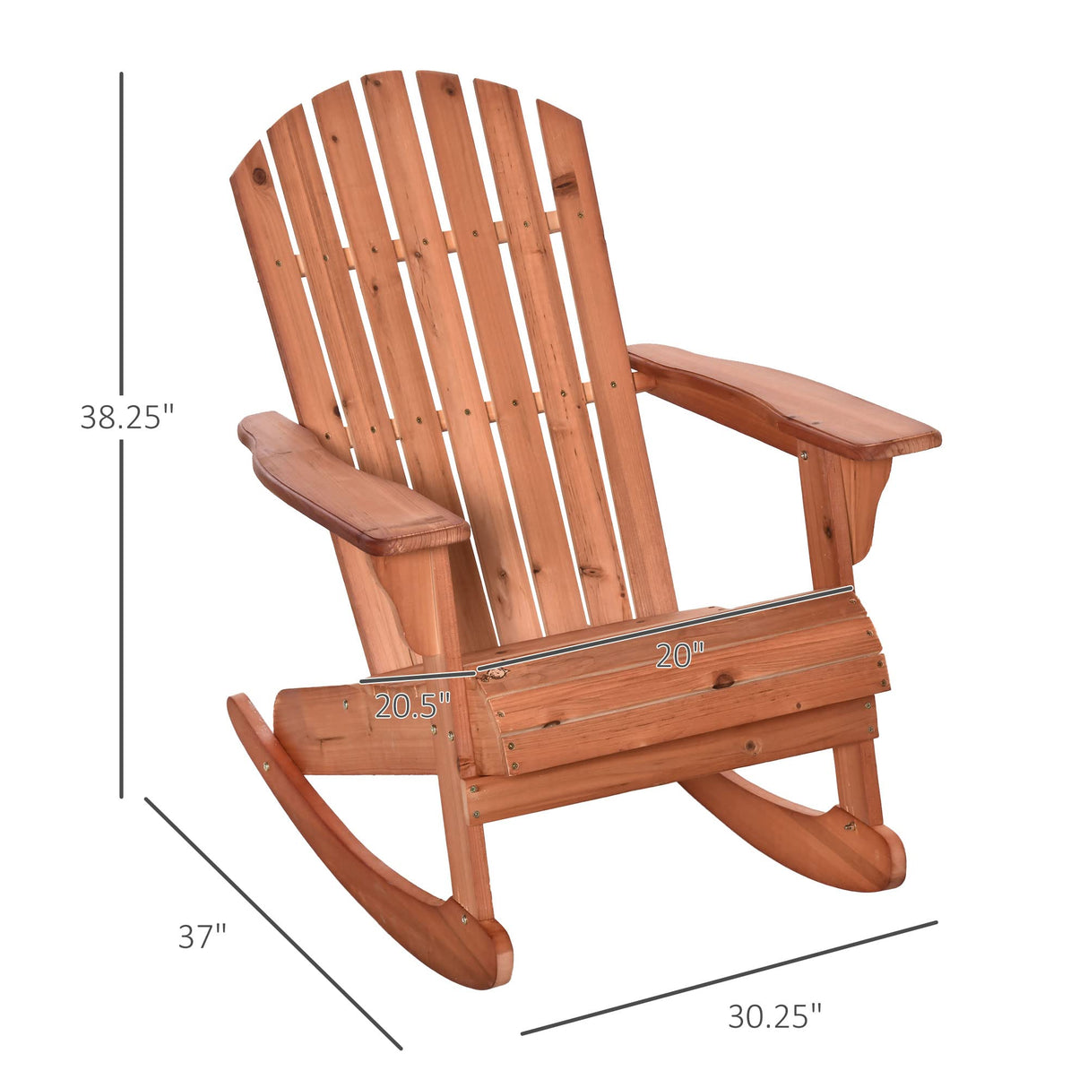Outsunny Wooden Adirondack Rocking Chair Outdoor Lounge Chair Fire Pit Seating with Slatted Wooden Design, Fanned Back, & Classic Rustic Style for Patio, Backyard, Garden, Lawn, Teak Outsunny