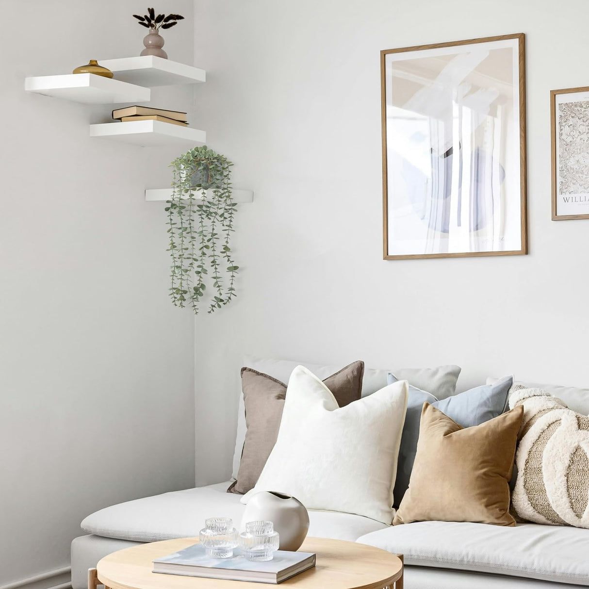 Mkono Fake Hanging Plants in Farmhouse Galvanized Pots Rustic Faux Potted Eucalyptus Greenery Indoor Artificial Plants for Book Shelf Mantel Living Room Bathroom Bedroom Home Office Decor Mkono