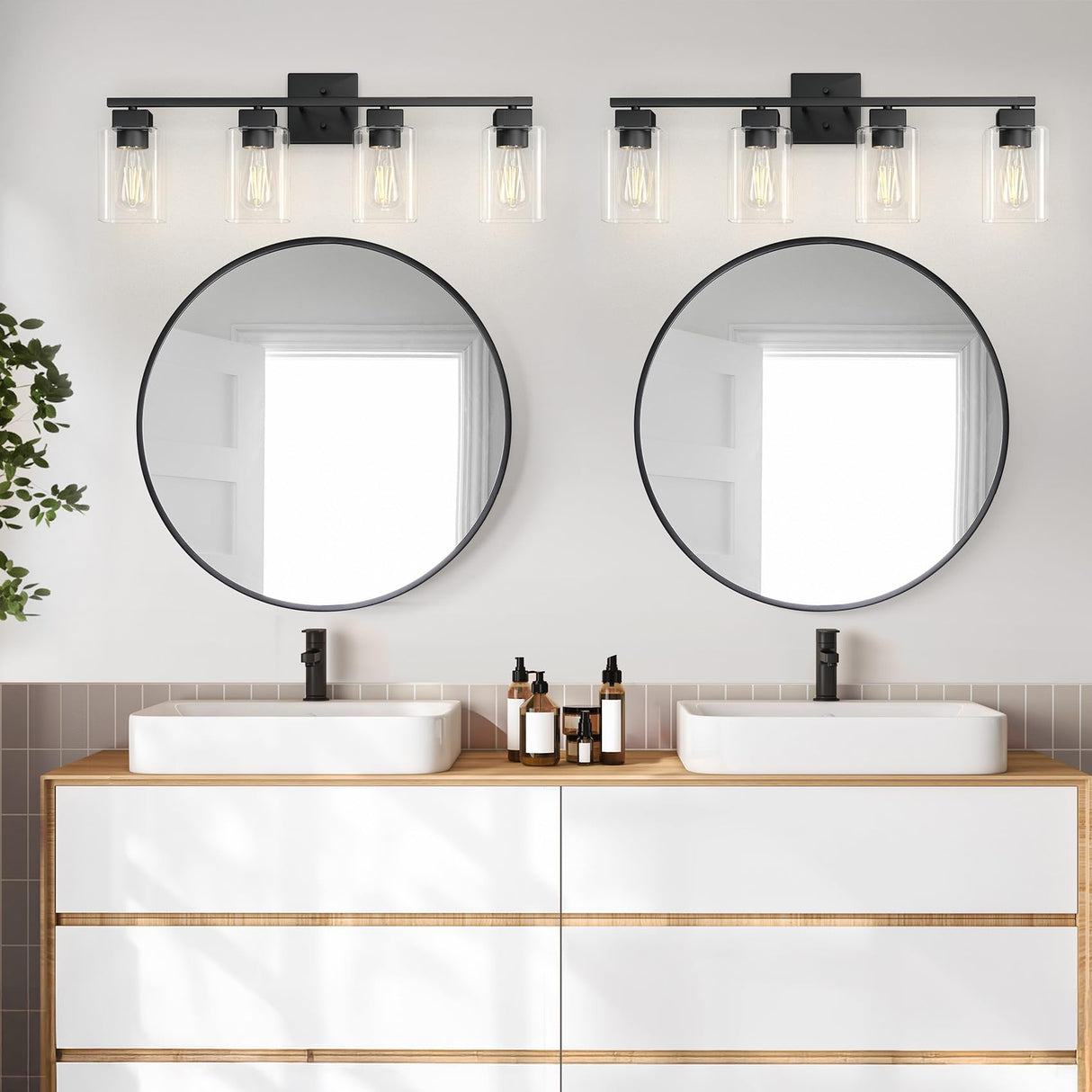 Espird 4 Light Bathroom Vanity Light - Matte Black Bathroom Light Fixtures Square Design & UL Certification, Square Light Fixture Over Mirror, Farmhouse Light Fixtures for Bathroom & Bedroom Espird
