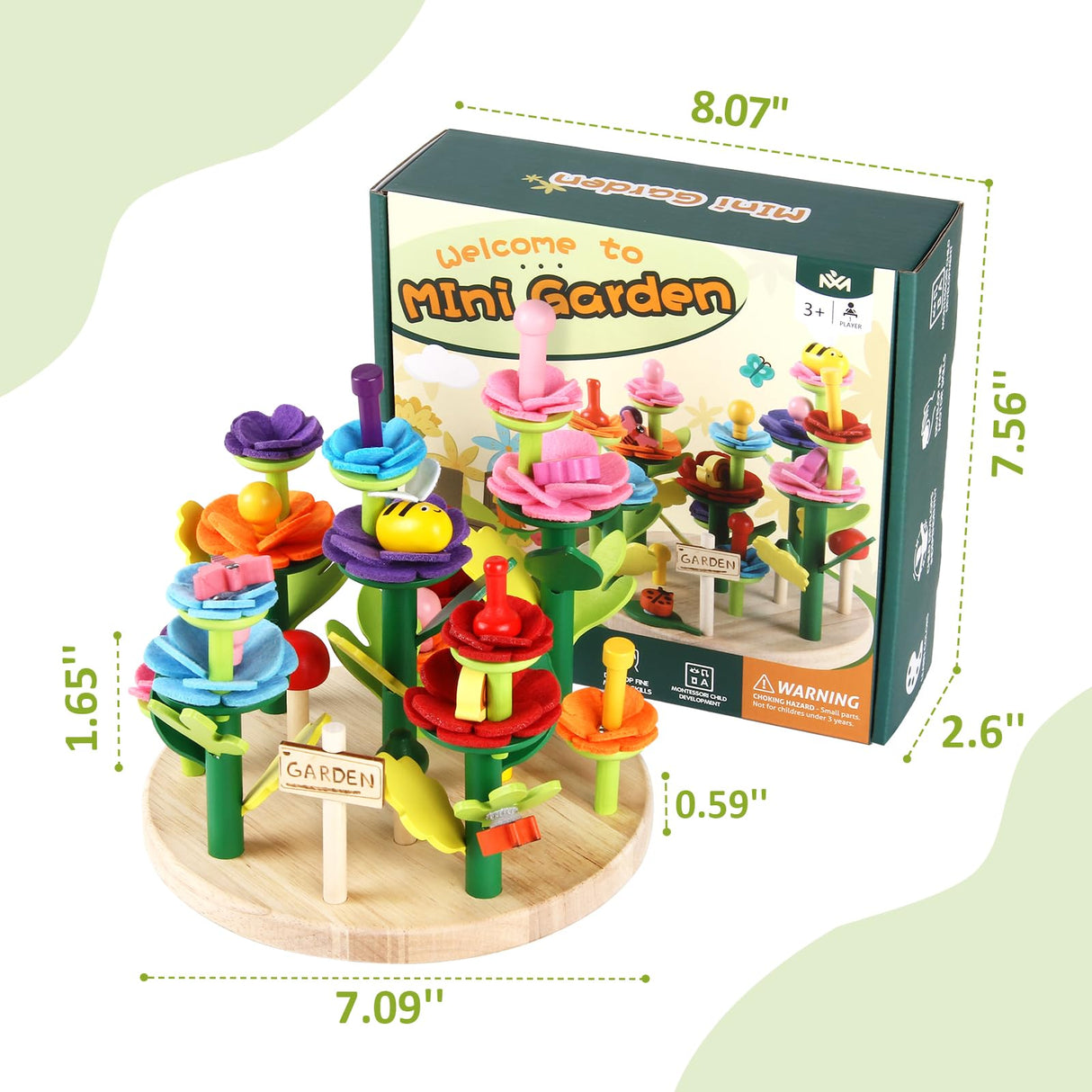 Wooden Flower Garden Building Toys for Kids, STEM Educational Activity Preschool Kit Gift for Boys Girls Age 3 4 5 6 7 Years Old, Stacking Game for Toddlers Build a Bouquet Spring Gifts Gserin
