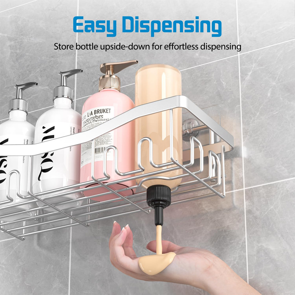 Youvip Adhesive Shower Caddy, No Drilling Bath Organizers 5 Pack, Rustproof Shelves with Soap Holder & Toothbrush Holder, Bathroom Organizers and Storage, Silver Youvip