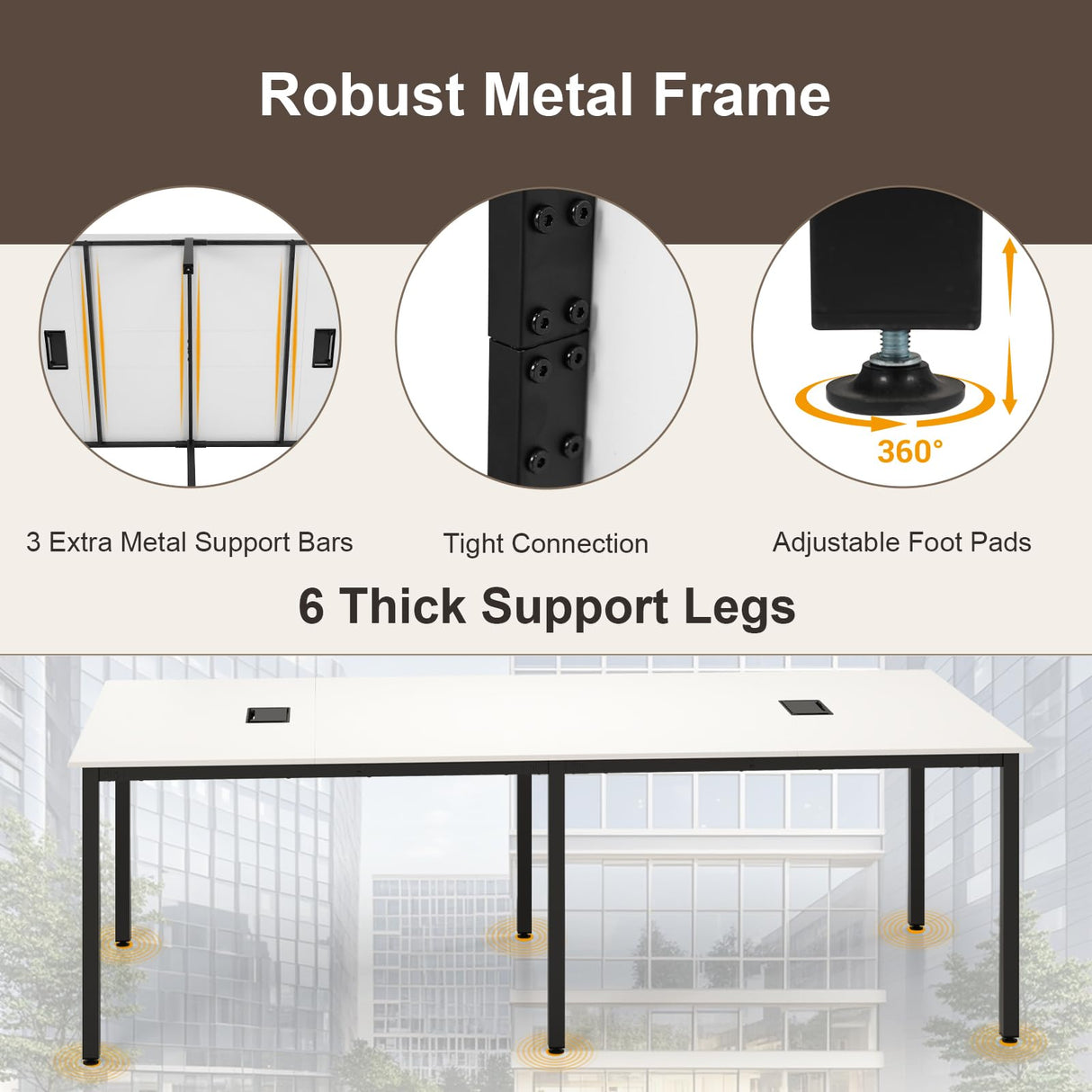 Tangkula 8 FT Conference Table, 95" x 48" Rectangle Office Computer Desk with Heavy-Duty Metal Frame, 2 Cable Grommets, Modern Seminar Table for Meeting Room, Boardroom (White,1) Tangkula