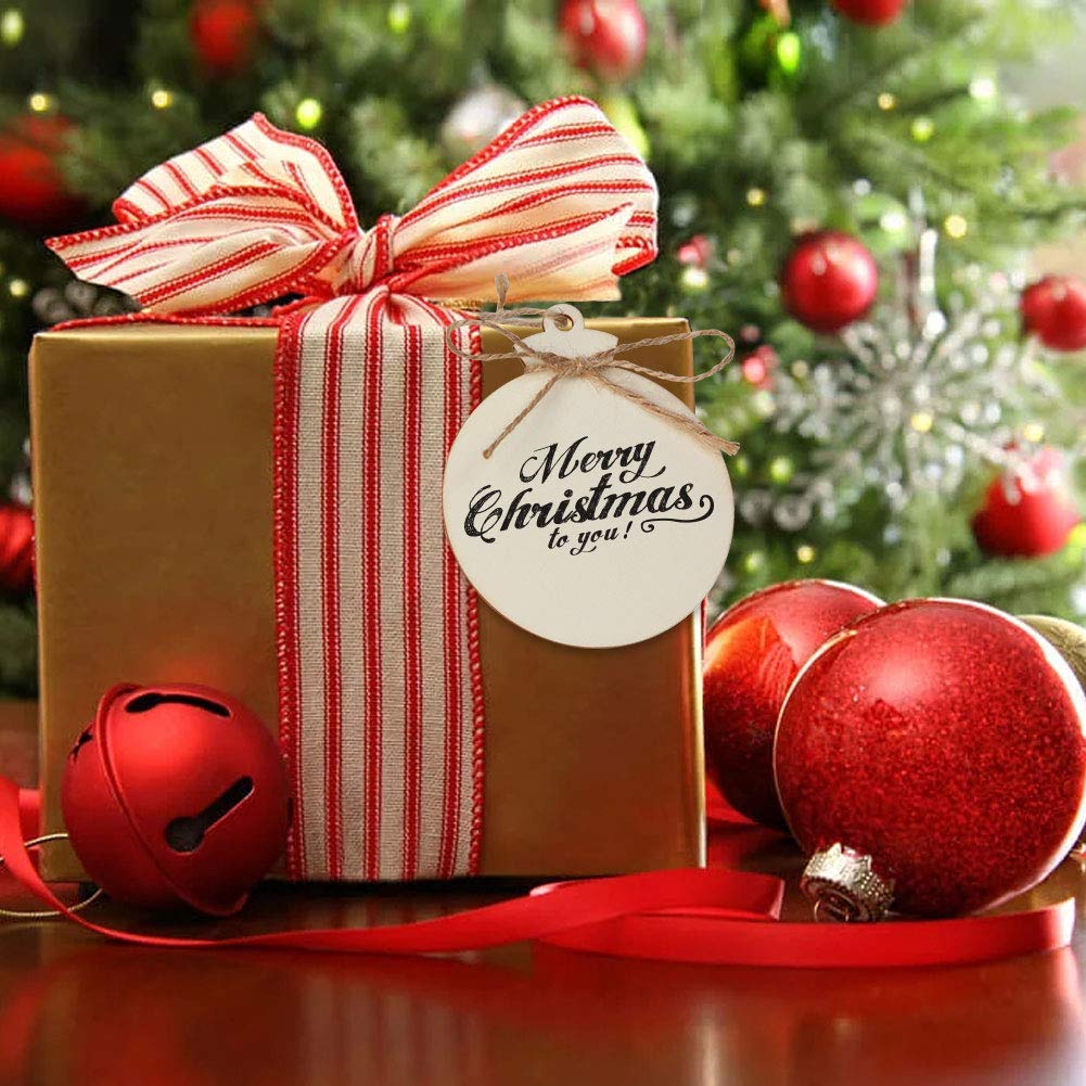 OurWarm 50pcs Round Christmas Wooden Ornaments for Crafts, 4" Unfinished Wood Ornaments Blank Predrilled Natural Wood Slices, DIY Christmas Tree Ornaments Hanging Decorations OurWarm